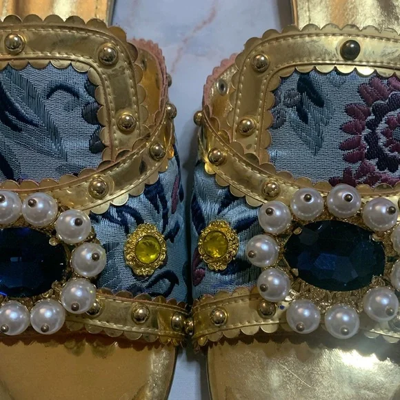 XOBZJH Evening Slides Rhinestone Sandal gold party shoes embroidery shoes 9.5 - Picture 10 of 13